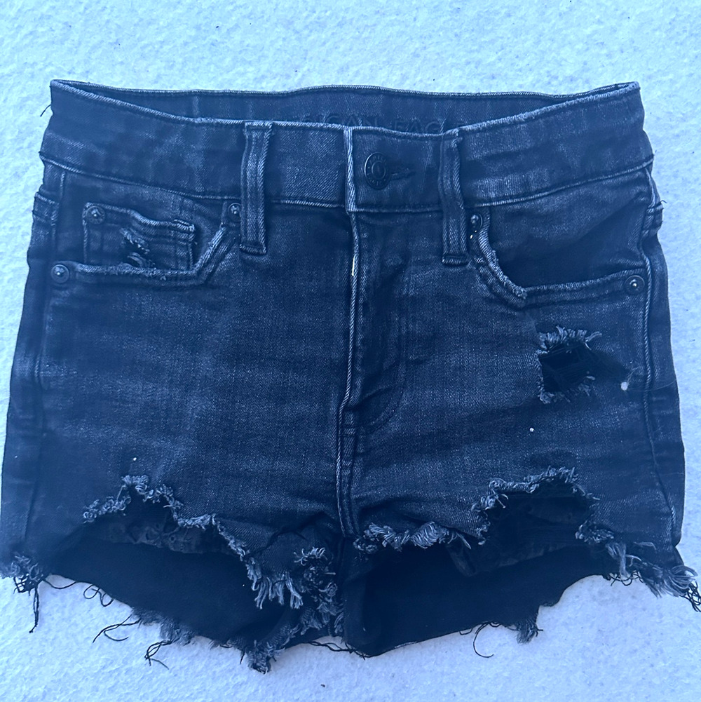 American Eagle High Rise Shorts Womens Sz 00 Black Next Level Stretch Distressed